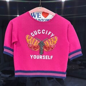 Gucci Pink Short Sleeve Tees with Graphic Designs